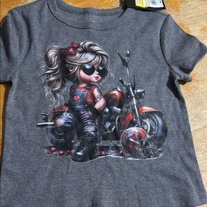 art class Charcoal Tee with Biker Doll Graphic